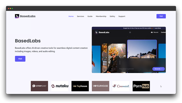 BasedLabs platform interface offering AI-driven creative tools for seamless digital content creation, serving as one of the versatile AI Video Generators: Video Generators: AI video solutions that also handles image and audio editing for various content creators.  Al Video Generators: Video Generators: Al video